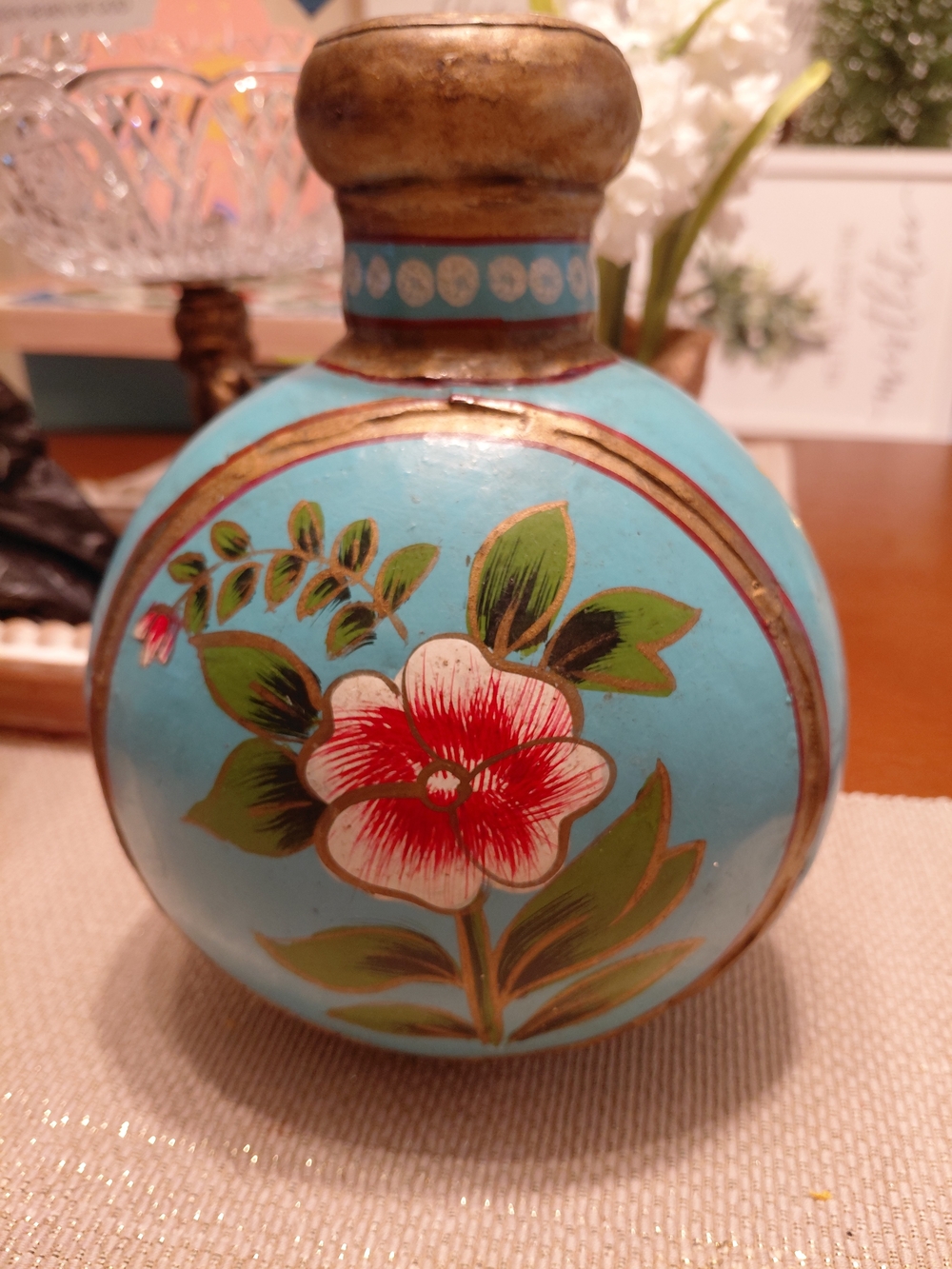 Hand-Painted Floral Decorative Vase - Blue
